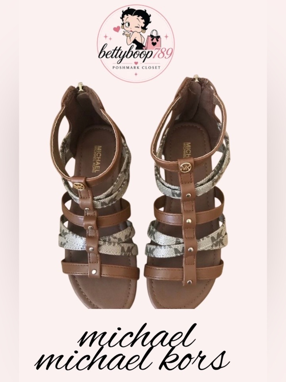 MICHAEL Michael Kors Tan Gladiator Sandals with Snake-Print Straps